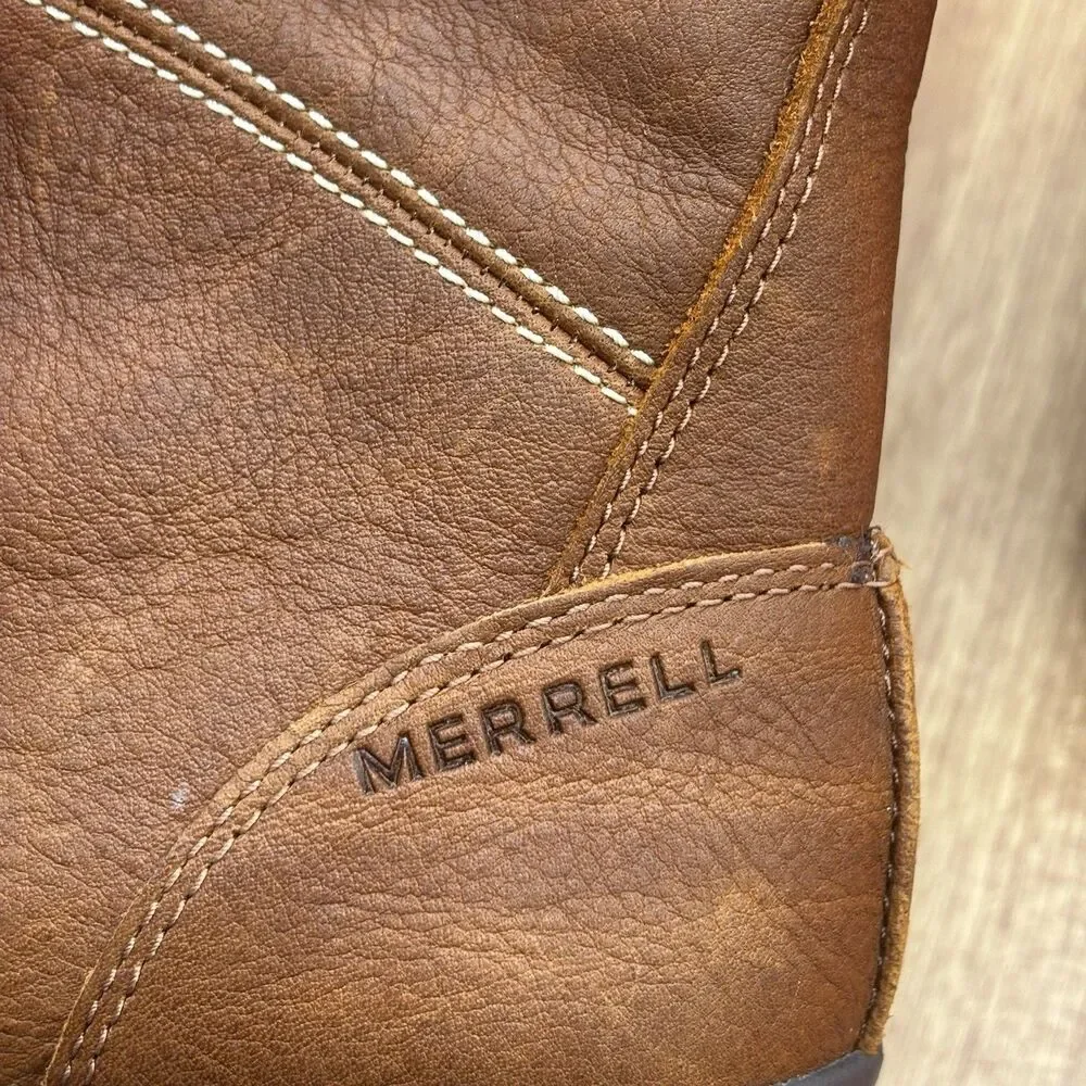 Merrell Women Snowcreek Tall Boots Sz‎ 8 Brown Leather  Waterproof Fur Trim 200g